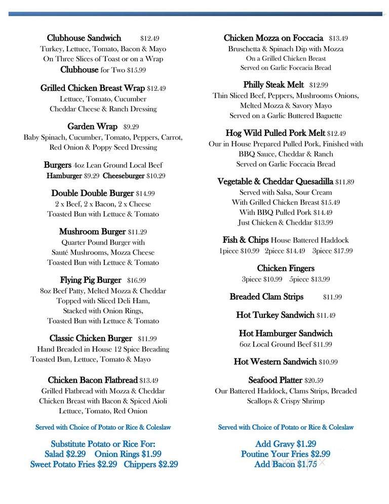 All Seasons Inn & Restaurant - Sussex, NB menu_pic