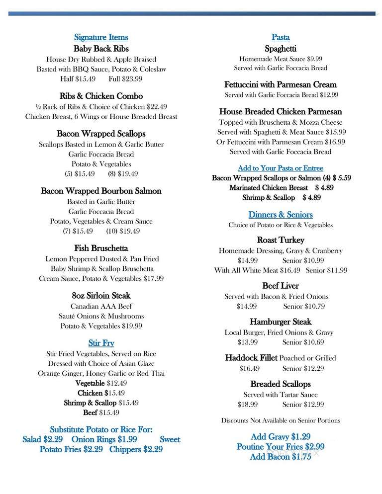All Seasons Inn & Restaurant - Sussex, NB menu_pic
