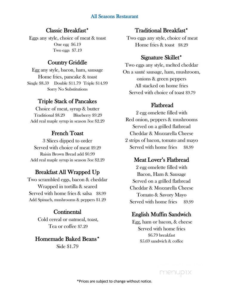 All Seasons Inn & Restaurant - Sussex, NB menu_pic