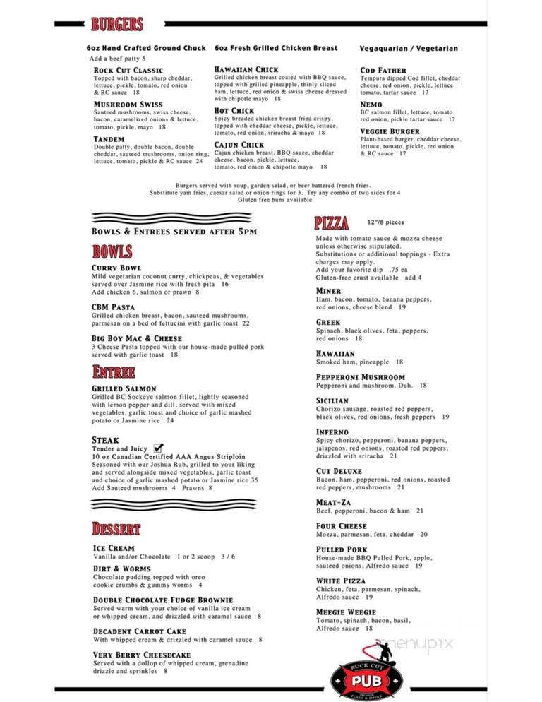 Rock Cut Neighborhood Pub & Restaurant - Rossland, BC menu_pic