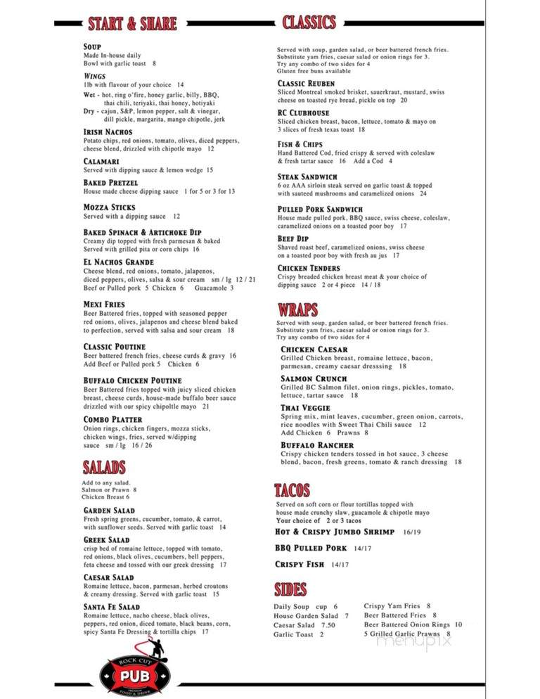 Rock Cut Neighborhood Pub & Restaurant - Rossland, BC menu_pic