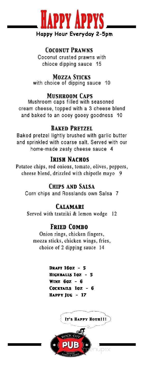 Rock Cut Neighborhood Pub & Restaurant - Rossland, BC menu_pic