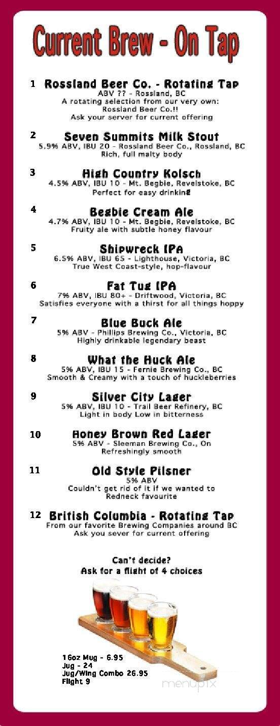 Rock Cut Neighborhood Pub & Restaurant - Rossland, BC menu_pic