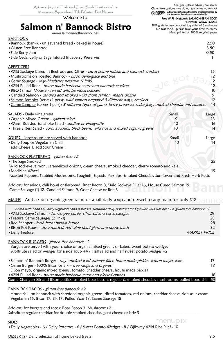 Salmon n' Bannock - Vancouver, BC menu_pic