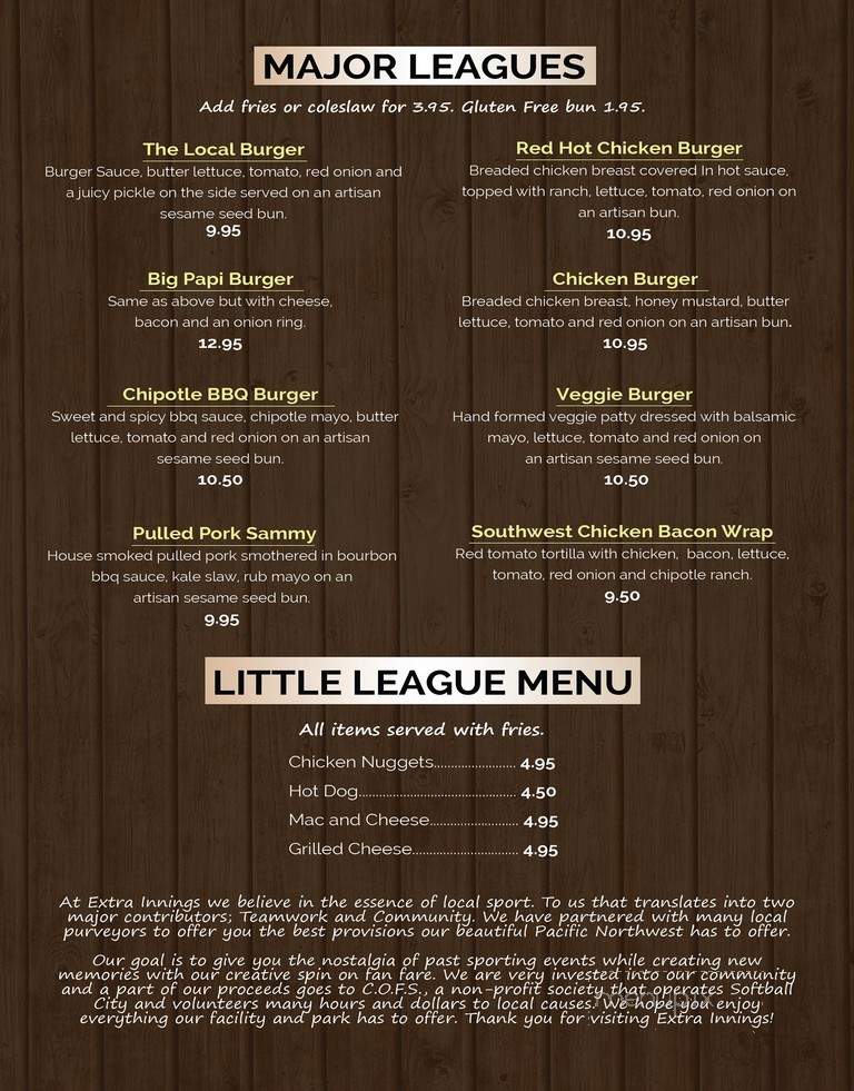 Extra Innings Sports Grill - Surrey, BC menu_pic