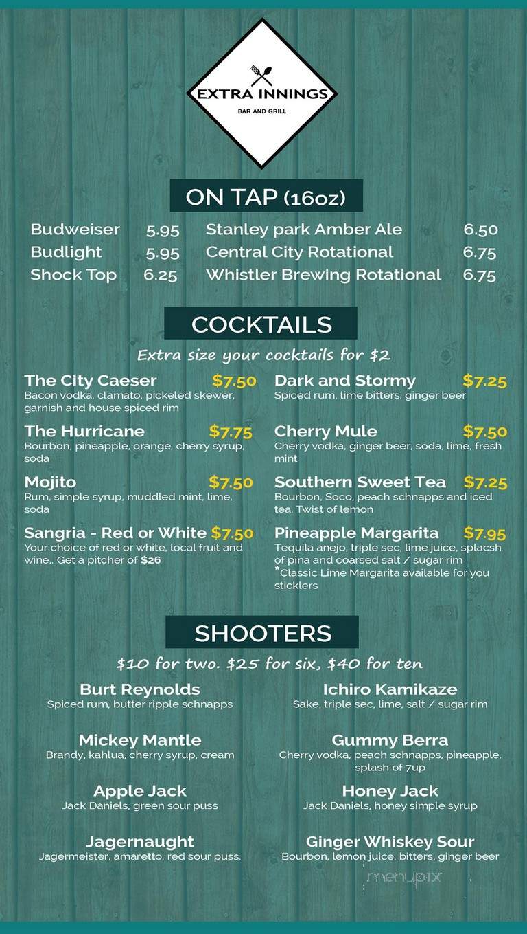 Extra Innings Sports Grill - Surrey, BC menu_pic
