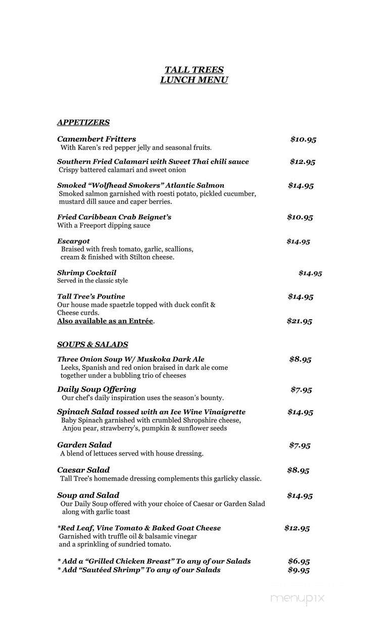 Spencer's Tall Trees Restaurant - Huntsville, ON menu_pic