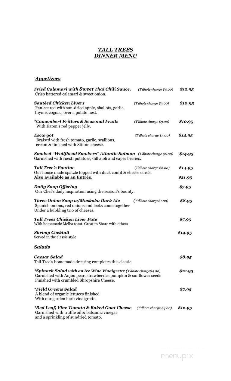 Spencer's Tall Trees Restaurant - Huntsville, ON menu_pic