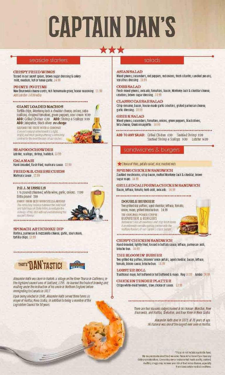 Captain Dan's Bar & Grill - Pointe-Du-Chene, NB menu_pic