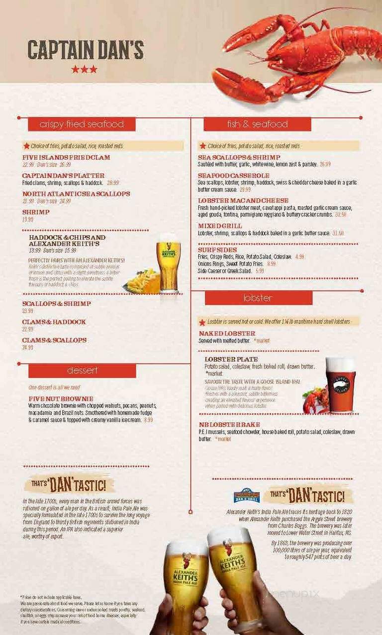 Captain Dan's Bar & Grill - Pointe-Du-Chene, NB menu_pic
