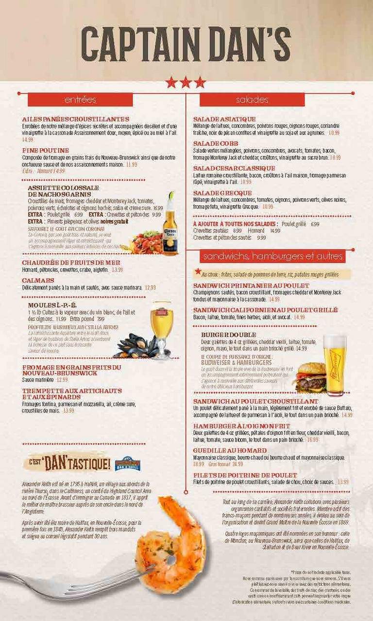 Captain Dan's Bar & Grill - Pointe-Du-Chene, NB menu_pic