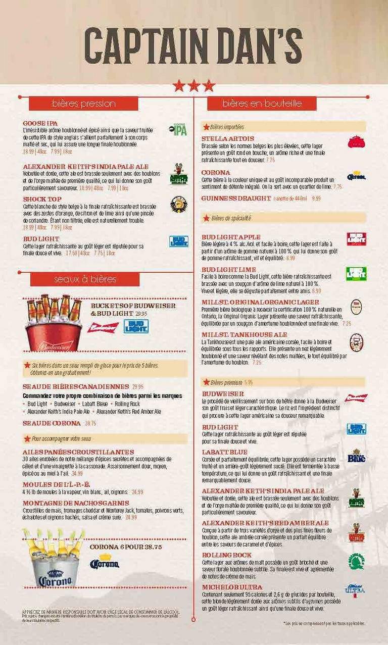 Captain Dan's Bar & Grill - Pointe-Du-Chene, NB menu_pic
