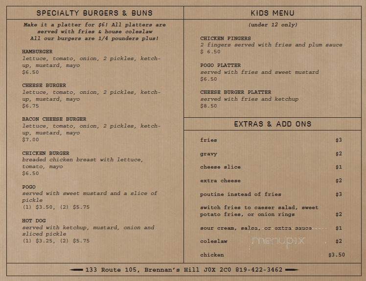 Brennan's Hill Hotel - Low, QC menu_pic