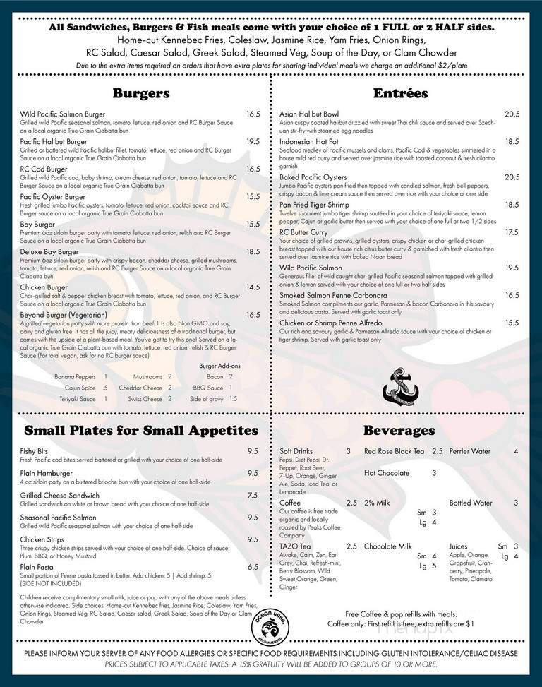 Rock Cod Cafe - Cowichan Valley, BC menu_pic