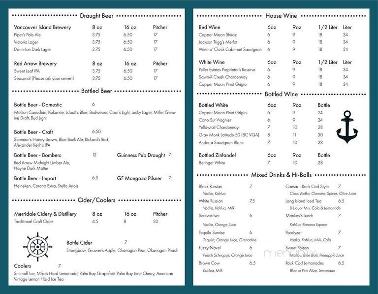 Rock Cod Cafe - Cowichan Valley, BC menu_pic