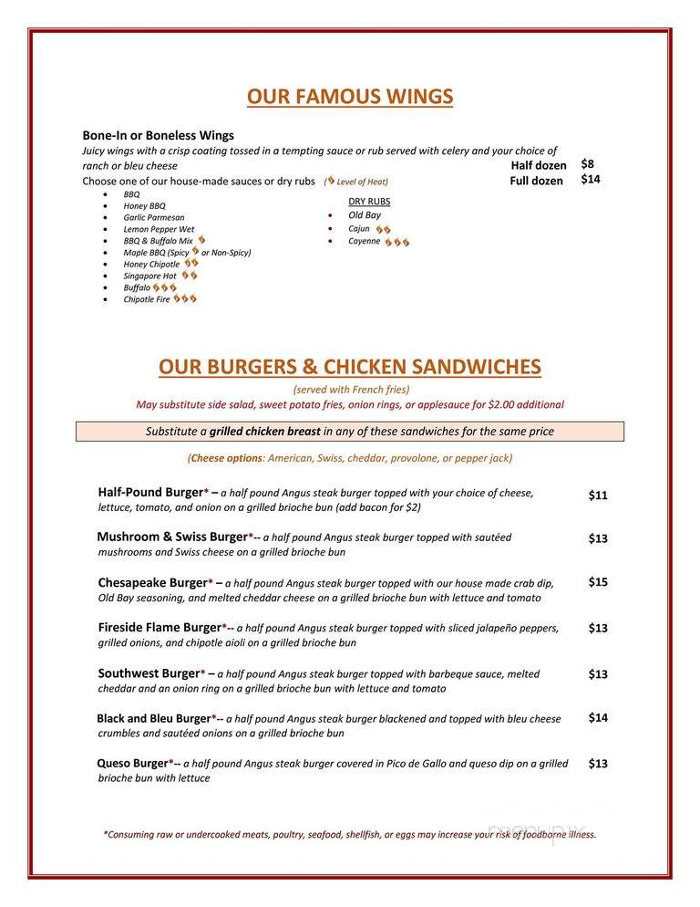 The Fireside Pub - Ottawa, ON menu_pic