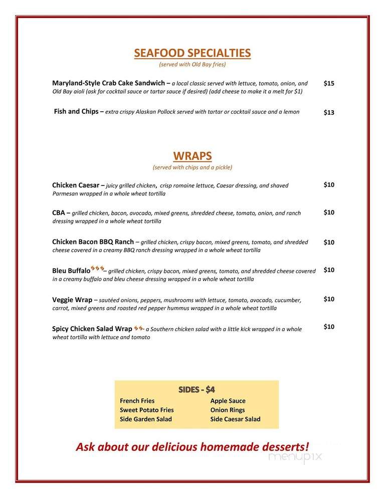 The Fireside Pub - Ottawa, ON menu_pic