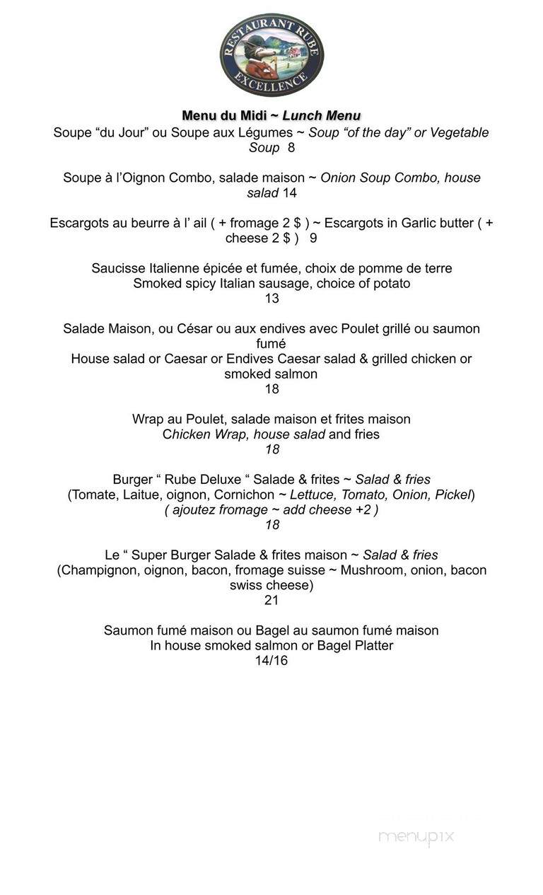 Restaurant Rube Inc - Rigaud, QC menu_pic