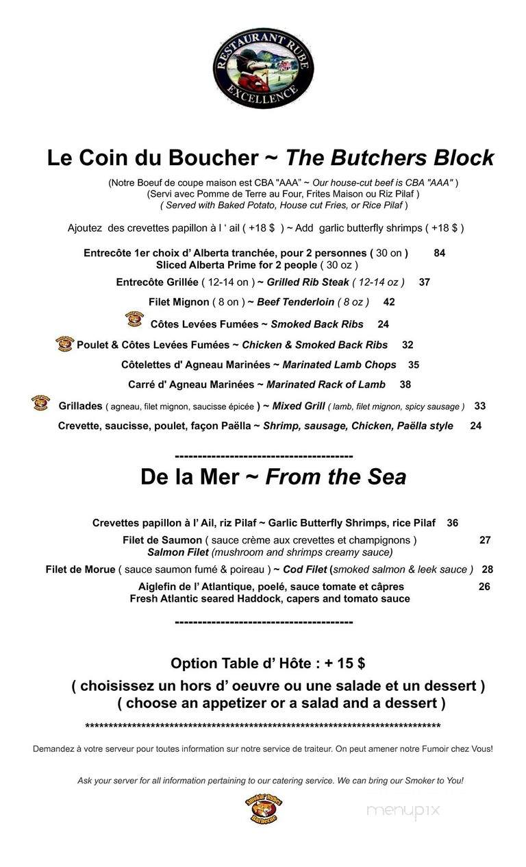 Restaurant Rube Inc - Rigaud, QC menu_pic
