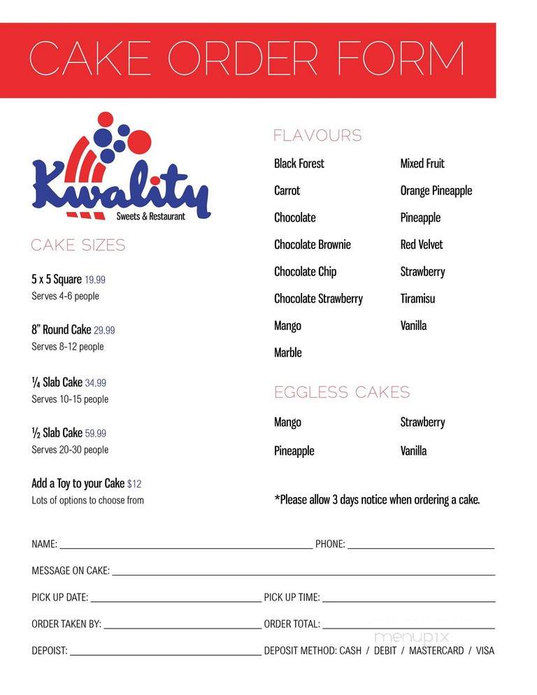Kwality Sweets & Restaurant - Brampton, ON menu_pic
