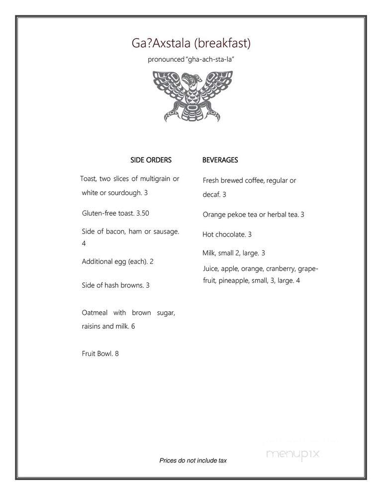 Tsa-Kwa-Luten Oceanfront Resort at Cape Mudge - Quadra Island, BC menu_pic