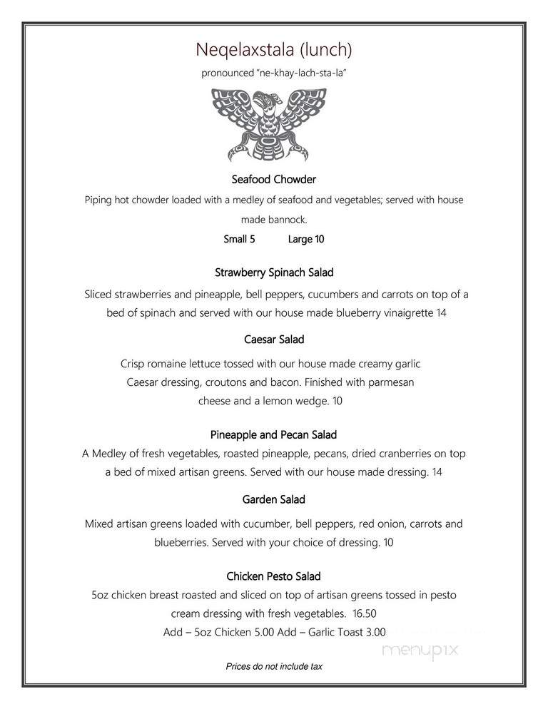 Tsa-Kwa-Luten Oceanfront Resort at Cape Mudge - Quadra Island, BC menu_pic