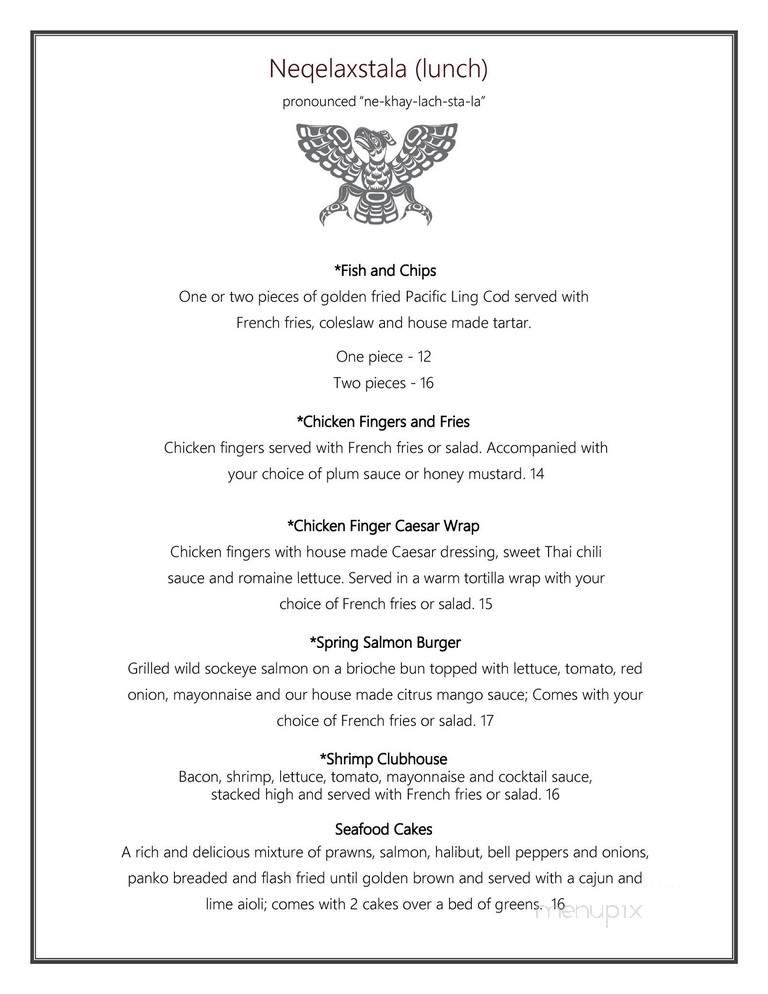 Tsa-Kwa-Luten Oceanfront Resort at Cape Mudge - Quadra Island, BC menu_pic