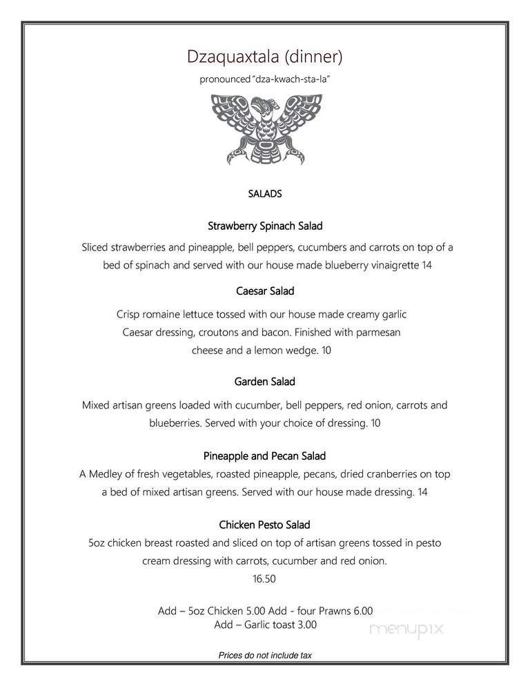 Tsa-Kwa-Luten Oceanfront Resort at Cape Mudge - Quadra Island, BC menu_pic