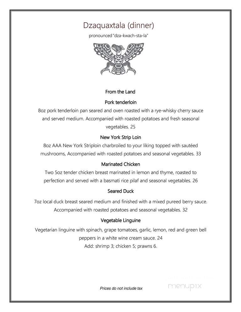 Tsa-Kwa-Luten Oceanfront Resort at Cape Mudge - Quadra Island, BC menu_pic