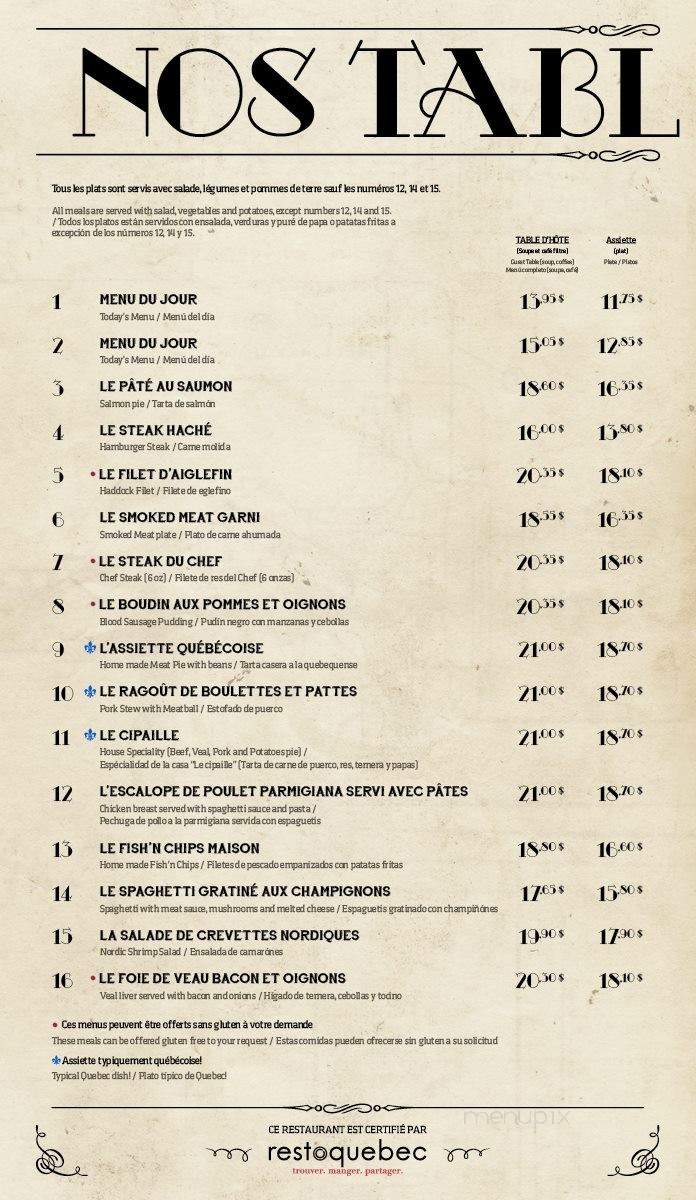 Buffet de L'Antiquaire - Quebec, QC menu_pic