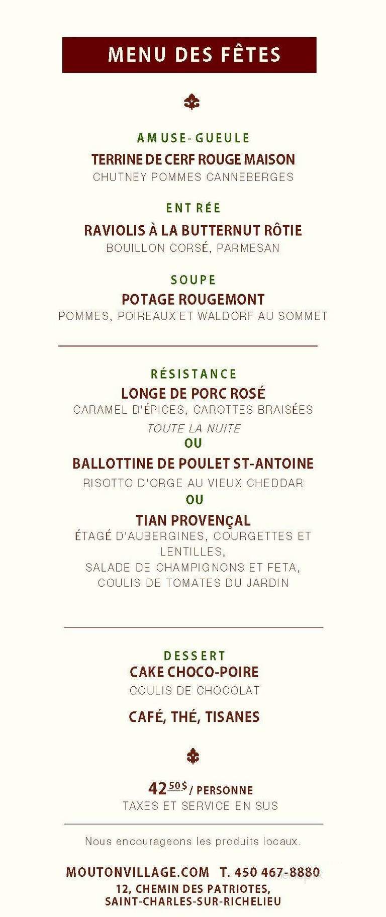 Mouton Village La Grange - Saint-Charles-Sur-Richelieu, QC menu_pic