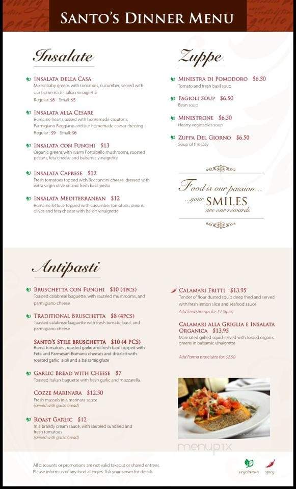 Santo's Italian Cuisine - Markham, ON menu_pic