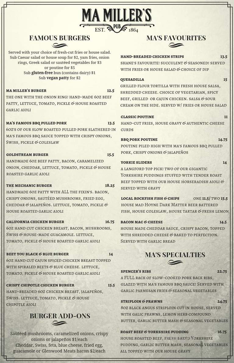 Ma Miller's Pub - Langford, BC menu_pic