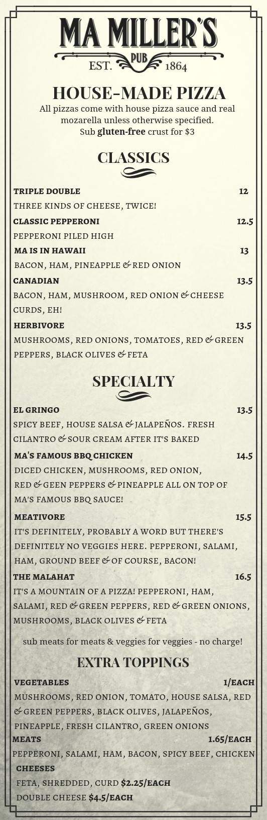 Ma Miller's Pub - Langford, BC menu_pic