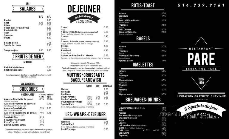 Pare Restaurant - Mont-Royal, QC menu_pic