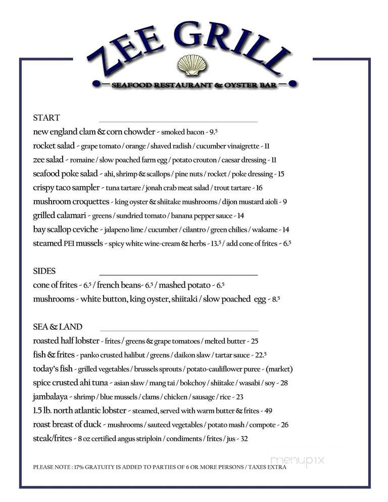 Zee Grill - Toronto, ON menu_pic