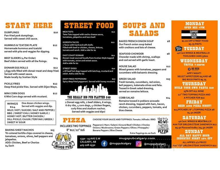 Mugs Pub & Restaurant - Calgary, AB menu_pic