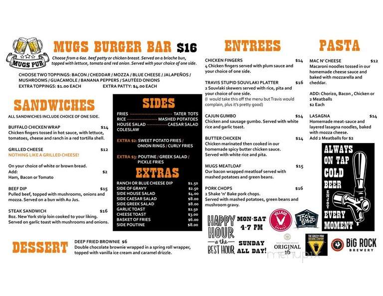 Mugs Pub & Restaurant - Calgary, AB menu_pic