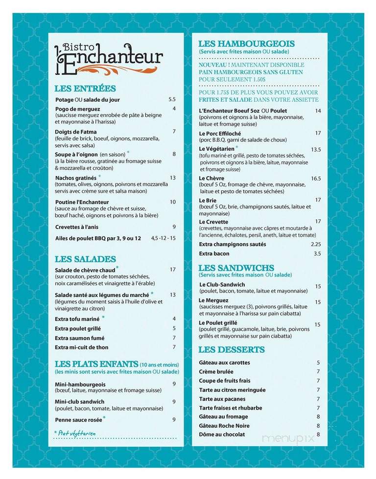 Cafe Bistro L'Enchanteur - Montreal, QC menu_pic
