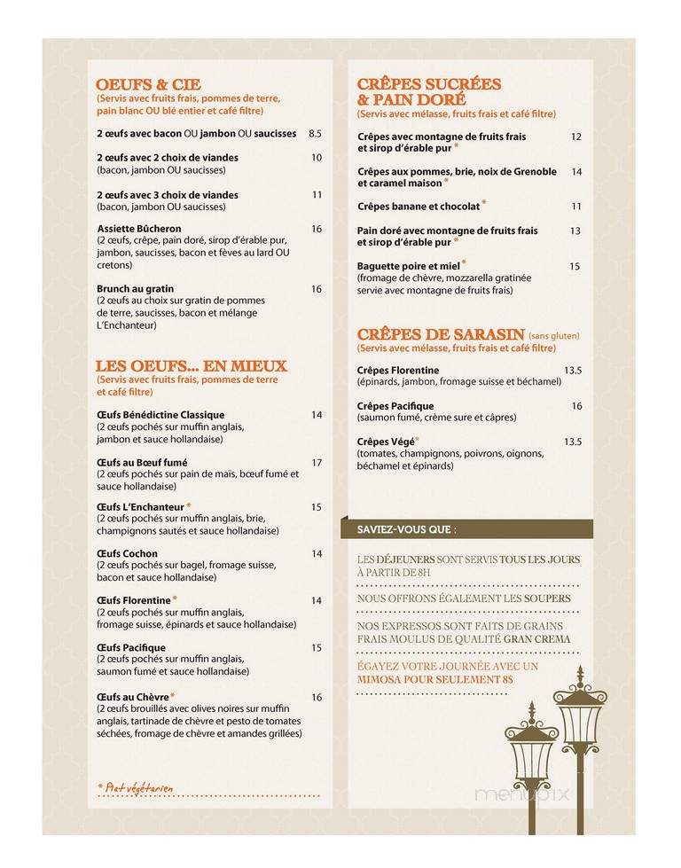 Cafe Bistro L'Enchanteur - Montreal, QC menu_pic