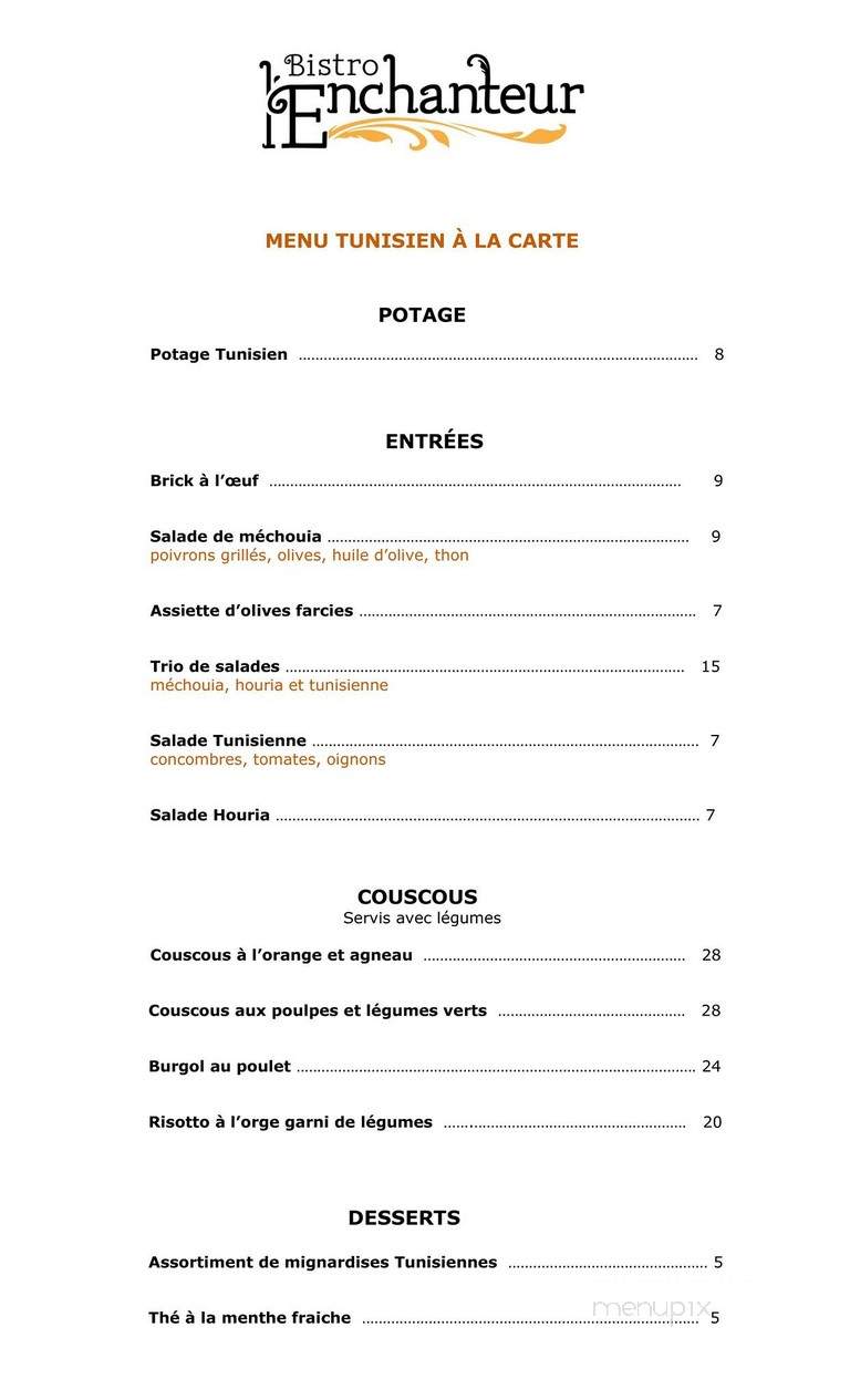 Cafe Bistro L'Enchanteur - Montreal, QC menu_pic