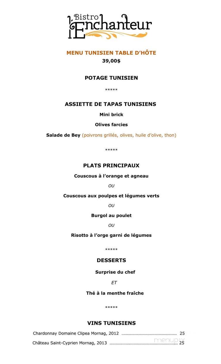 Cafe Bistro L'Enchanteur - Montreal, QC menu_pic