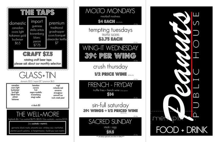 Peanut's Sports Pub - Calgary, AB menu_pic
