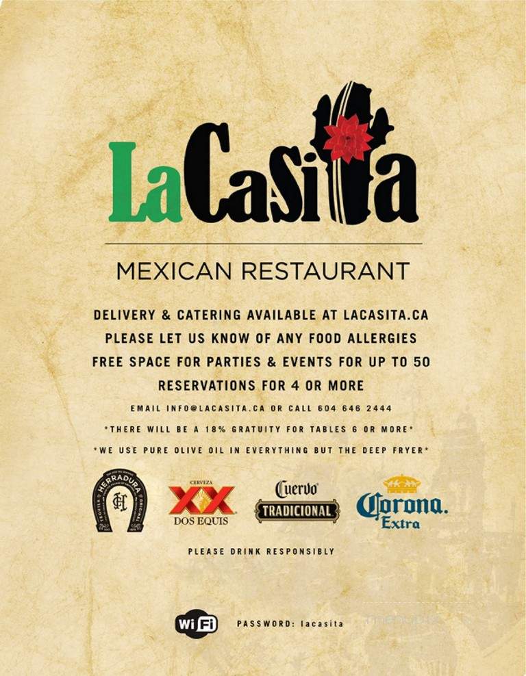 La Casita Mexican Restaurant - Vancouver, BC menu_pic