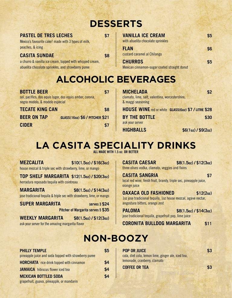 La Casita Mexican Restaurant - Vancouver, BC menu_pic