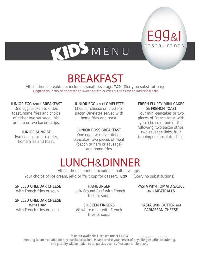 Egg & I Restaurant - Hamilton, ON menu_pic