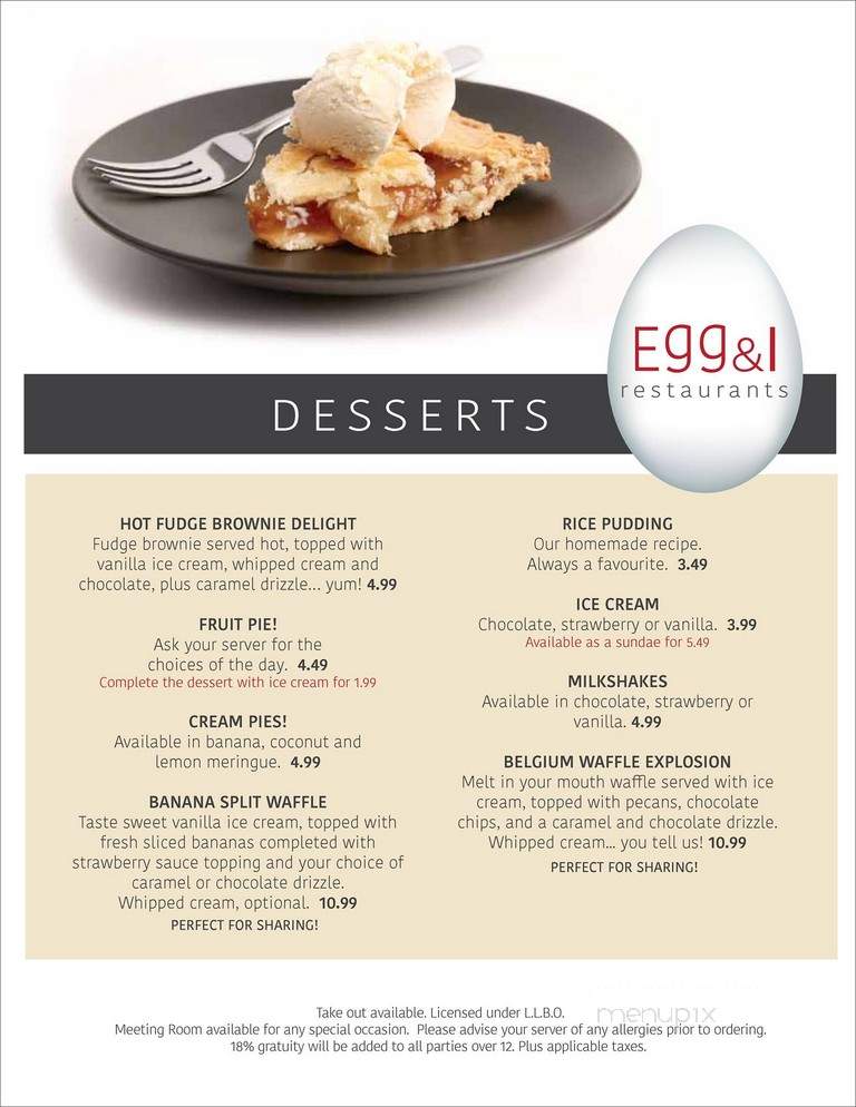 Egg & I Restaurant - Hamilton, ON menu_pic
