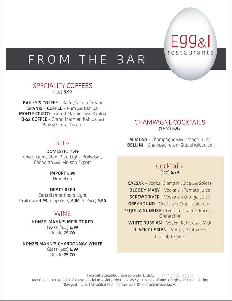 Egg & I Restaurant - Hamilton, ON menu_pic