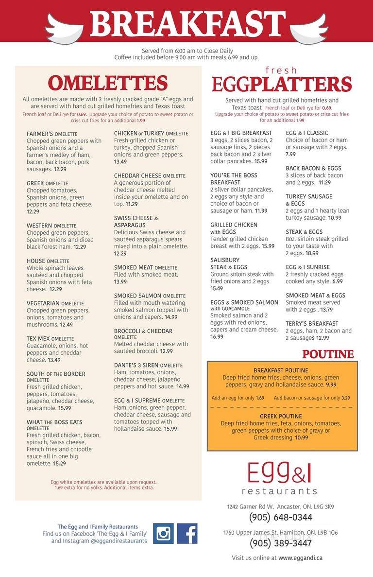 Egg & I Restaurant - Hamilton, ON menu_pic