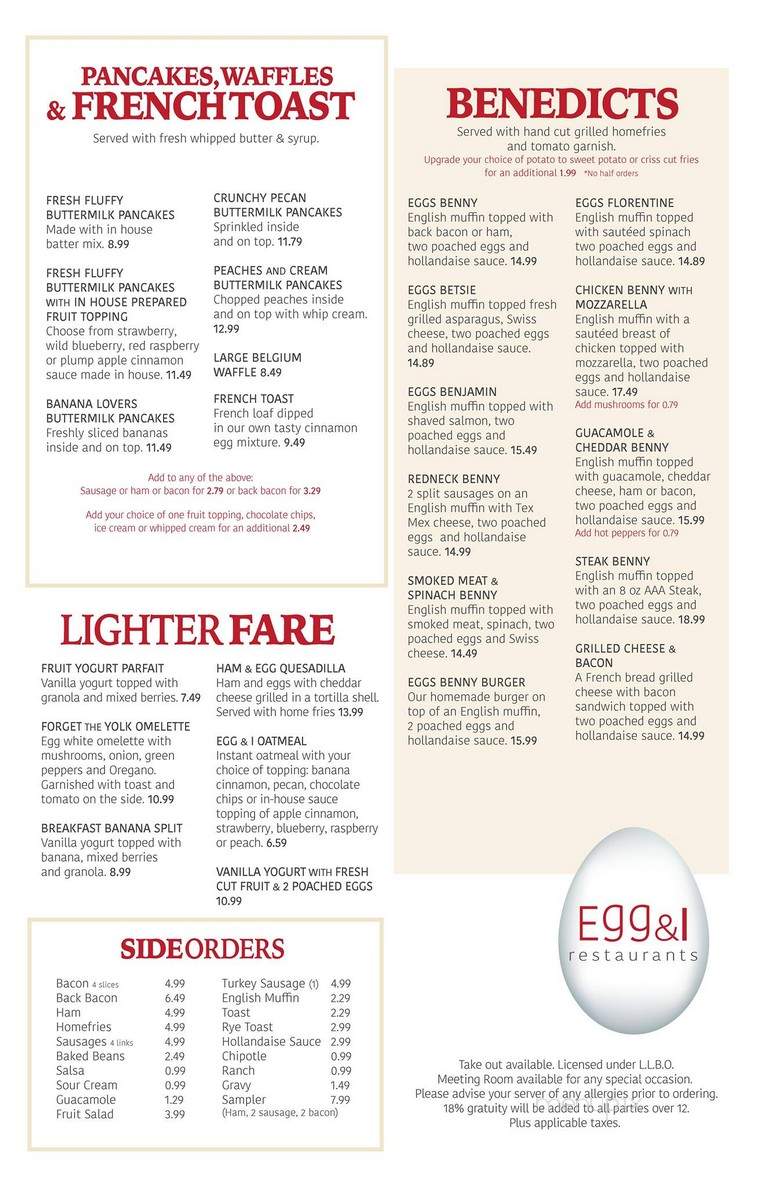 Egg & I Restaurant - Hamilton, ON menu_pic